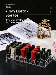 Lipstick Storage Organizer Box, Cotton Swab Holder, Desktop Makeup Organizing Container, Desk Organization Essential
