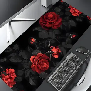 Rose Pattern Mouse Pad, Rectangle Gaming Mouse Pad, Office Desk Keyboard Mat for Home Office Desk, Desk Accessories