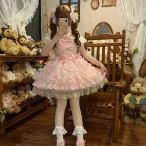 Cosplay Japanese Style Kawaii Lolita Skirts Women Party Vintage Sweet Lace Bow Birthdays Cake Skirt Harajuku Y2k Bandage Dress