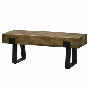 Rustic Indoor-Outdoor Dual-Use Entryway Bench, Low-Maintenance Wood-Grain Concrete Surface, Sturdy Anti-Shake Metal Base, 297LBS Load Bearing for Backyard Patio Leisure