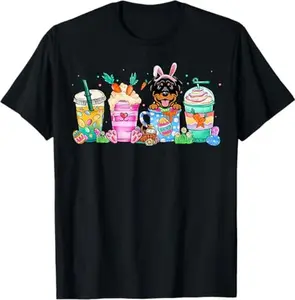 Rottweiler Dog Coffee Lover Easter eggs Easter Bunny T-Shirt for Men Women