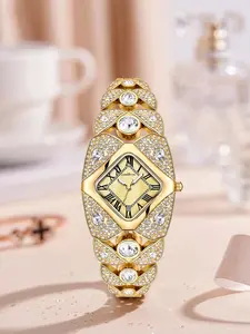Ladies' fashionable stainless steel quartz women's watch, luxurious full-diamond bracelet watch, 30-meter water resistance, elegant and shining jewelry, perfect gift
