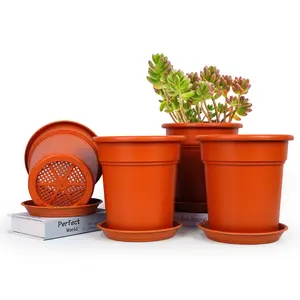 Plant Pots, 6.5 Inch Flower Pots for Indoor Plants, Succulent Pots with Drainage Hole & Saucer, Succulent Planters for Succulent Cactus, Home Decor, Set of 4，Holiday gifts, handmade DIY