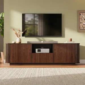 70“ Modern TV Stand, Entertainment Center for TVs up to 80", Media Console with Ample Storage & Curved Corners for Living Room, Dark Brown