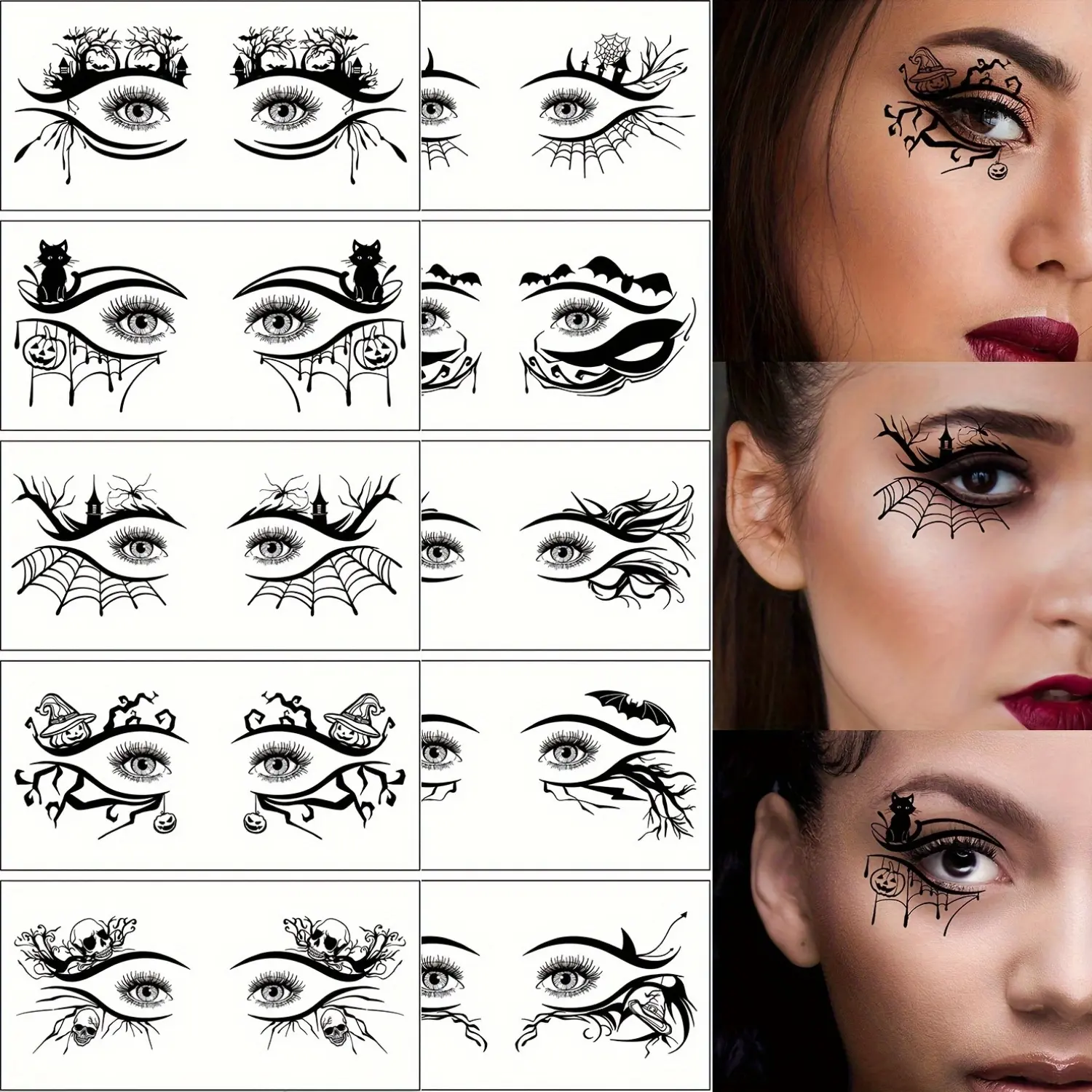 [Halloween] 10 Halloween-Themed Eye Tattoos Featuring Designs of Skulls, Pumpkins, Cats, Bats, Spiders, And Spider Webs, Perfect for Quirky Face Makeup at Halloween Parties