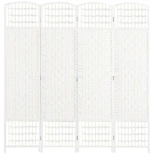 4 Panel Room Divider, Folding Privacy Screen, 5.6' Room Separator, Wave Fiber Freestanding Partition Wall Divider for Rooms, Home, Office, White(Using high-quality and premium materials)