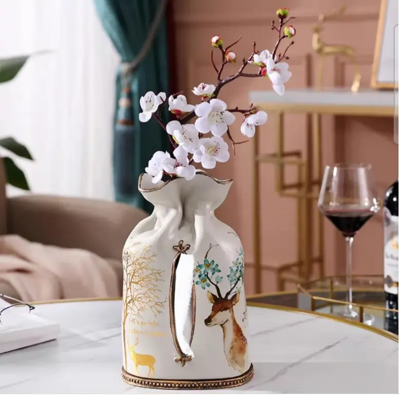 Multifunctional Decorative Vase & Tissue Holder with Cherry Blossom Artificial Flower