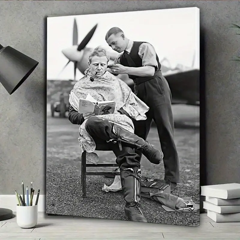 Vintage Pilot Haircut Wall Art, Unframed 30x40 Cm Photo Print Canvas Prints, Retro Barber Shop Decor, Suitable for Men's Lounge Living Room Dining Room Study, Vintage Prints
