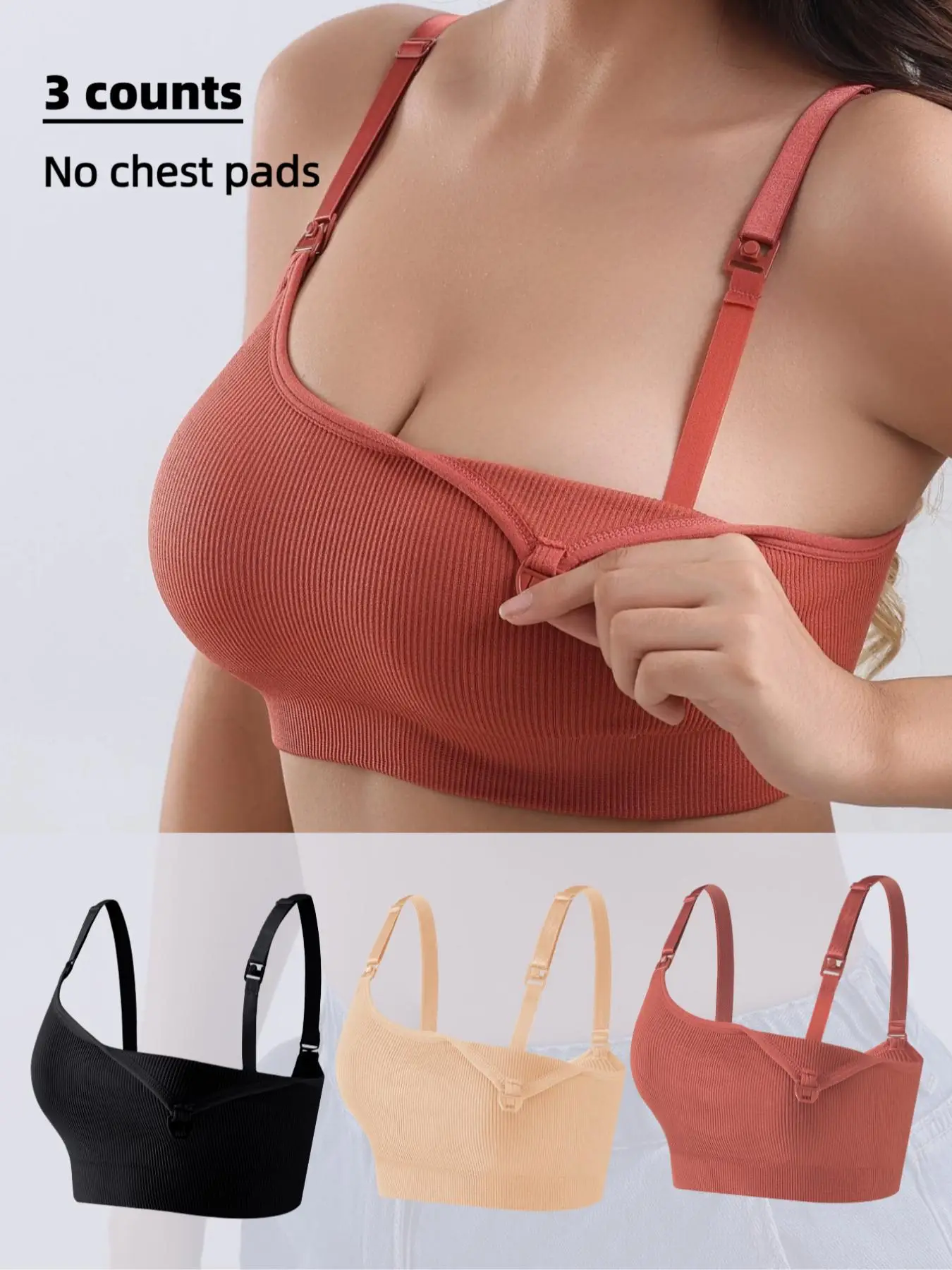 Women's Solid Adjustable Strap Seamless Nursing Bra, Comfortable Breathable Push Up Nursing Bra, Maternity Lingerie for All Seasons
