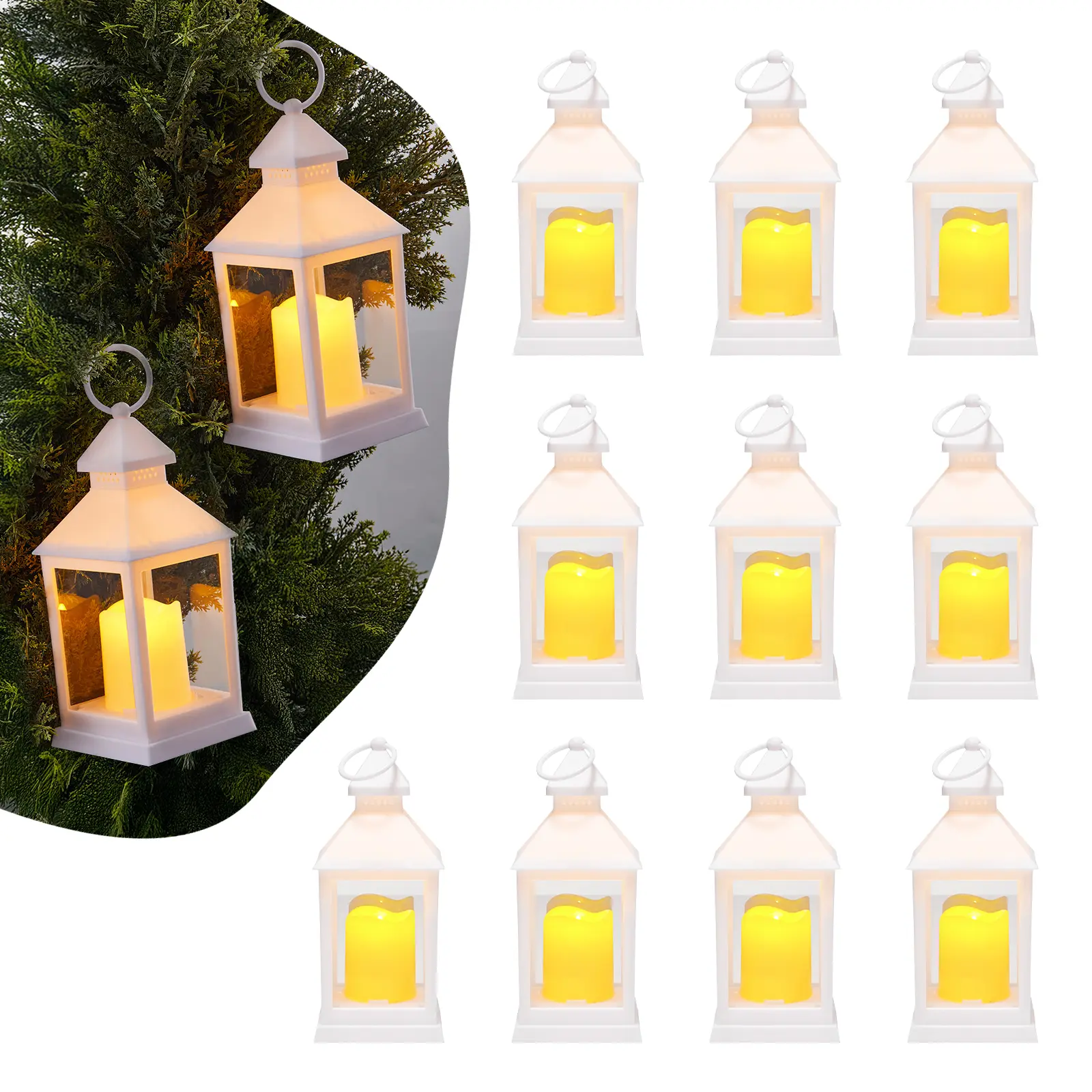 VEVOR 12-Piece Vintage LED Light Decorative Lantern Ornaments, Flameless Battery-Powered Candles with Plastic Holders & Glass, Wall-Hanging Decoration for Home Room Decor