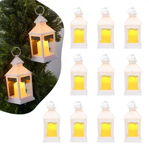 VEVOR 12 Pcs Decorative Candle Lantern, LED Electric Flameless Candle, Plastic LED Holder with Glass, Wall Hanging Indoor Porch Lanterns for Wedding Table Party Farmhouse Indoor Decor, White