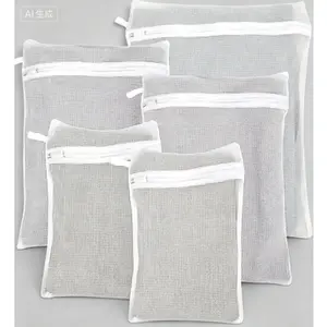 Durable Cotton Mesh Laundry Bags with Zipper and Hanging Loop, 5-Piece Set in 3 Sizes (S, M, L) for Delicate Washables, Reusable and Breathable for Underwear Socks, Gentle Protection Garment Bags.