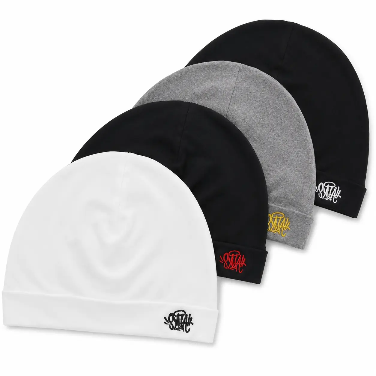 Unisex Y2K Embroidered Beanie Hat, Soft Stretch Knit Hat for Men and Women, Lightweight Fitted Streetwear Cap, Black and White