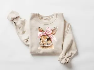 Easter Bunny Sweatshirt, Retro Easter Sweater, Coquette Bow Bunny Sweater, Easter Bunny Sweater, Cute Bunny Easter Day Gift,Bunny Sweatshirt
