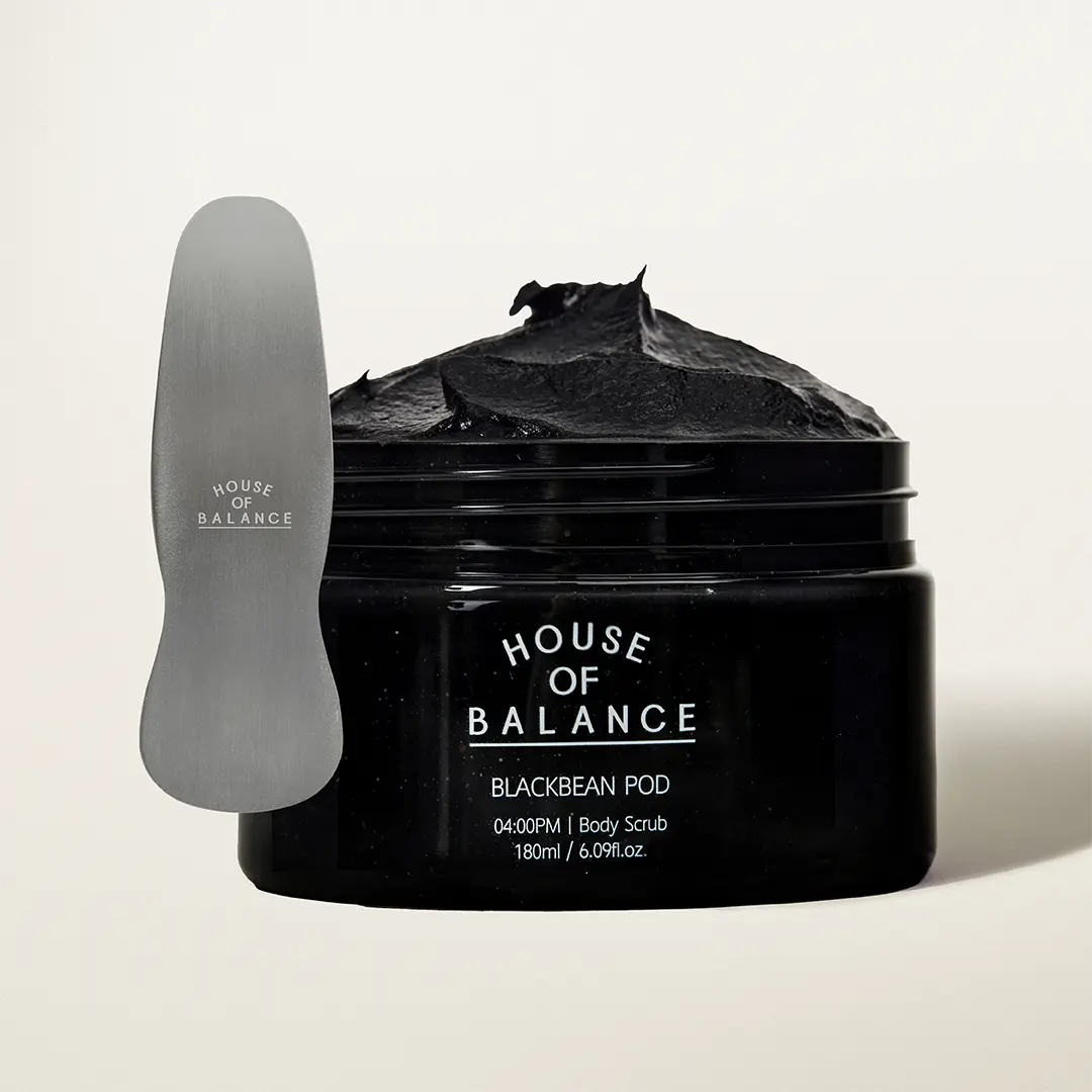 [House of Balance] Black Bean Pod | 4PM | Body Scrub 180ml - Reduce strawberry skin, Smooth rough and uneven skin texture, Korean spa-style exfoliating ritual, Reveals brighter skin K-Beauty