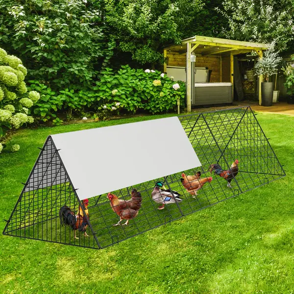 [FLASH SALE] Garvee 10ft Heavy Duty Metal Chicken Tunnel Outdoor Run – Hunter-Proof Triangular Poultry Enclosure with Weatherproof UV Cover, Ground Stakes & Locks for Chickens, Ducks & Rabbits