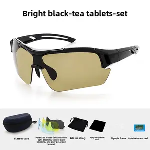 Bright Black-Tee Tablets-Set 3-in-1 Interchangeable Lens Sports Glasses Set Includes 3 Pairs of Lenses Removable Prescription Frame Full Windproof UV Protection for Cycling Running Driving Hiking Fishing - Bike Shades