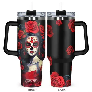 40oz Tumbler, 1 Count Stainless Steel Cup, Insulated and Durable Tumbler, Featuring a Beautiful Rose Design, Perfect Gift for Flower Lovers, Bottled, Vacuum Insulated Flask