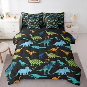 Boys Dinosaur Comforter Set,Cartoon Dinosaur Bed in A Bag for Bedroom,Ancient Animal Bedding Set with Comforter,Sheets,Pillowcases