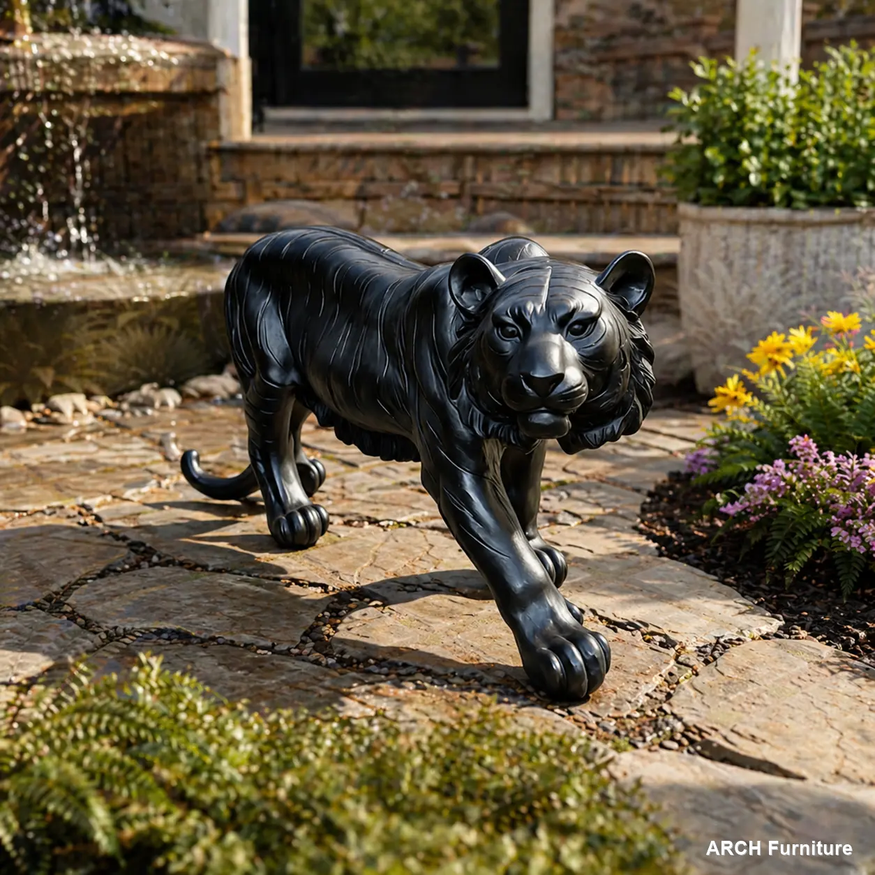 Large Weatherproof Simulated Black Tiger Resin Statue, 15.75in H x 33.46in L x 7.87in W Art Deco Ornament, Indoor-Outdoor Backyard Lawn Decor, Unique Home & Garden Gift, Resin Statues, Resin Statue Statues