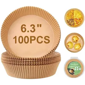 100PCS Air Fryer Disposable Paper Liners 6.3" – Non-Stick Parchment Liners, Oil-Proof & Heat Resistant for Air Fryer, Baking, BBQ, Microwave & Kitchen Cleanup