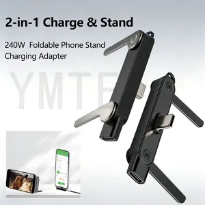 Hidden Charger Cable with Stand, 240w Fast Charging, Type-C Interface, Foldable Phone Holder, Compatible with Smartphones and Tablets, Folding
