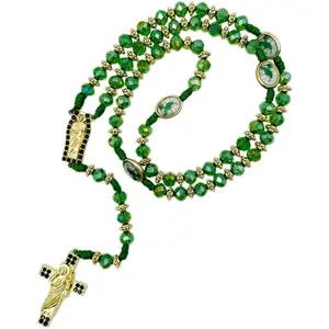 Saint Jude Rosary Necklace – Braided Green Crystal Bead Chain