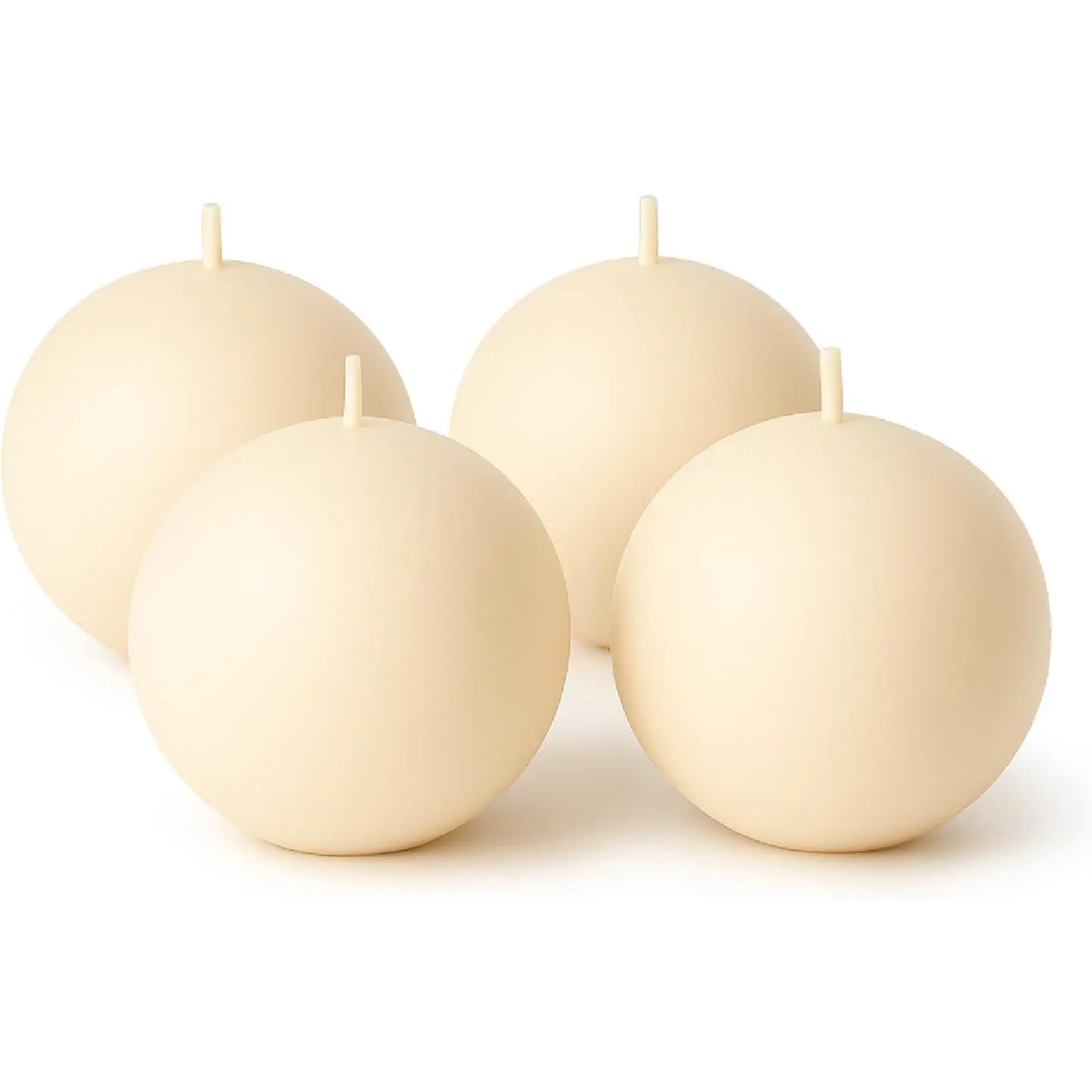 Unscented Dripless Champagne Round Candles (Set of 4), 2.5" Spheres, 8-Hour Burn Time, for Home Decor Centerpieces