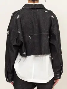 Distressed Black Denim Jacket