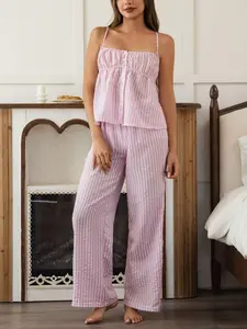 Women's Plaid Pajama Set, Adjustable Cami Top & Wide Leg Pants 2-Piece Loungewear, Soft Striped Gingham Summer Sleepwear Home Suit for Girls