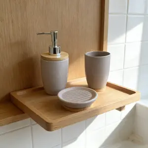 Modern Bathroom Accessories Set, Press-Type Shower Bottle, Ceramic Soap Dish, Mouthwash Cup, Home and Apartment Countertop Decor