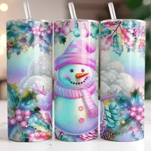 Snowman Tumbler - Pink Hat & Scarf