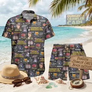 Dungeon Crawler Carl Hawaiian Matching Set Men Women Pixel Art Gamer Book Lover Mongo Mana Toast Funny Quote Print Loose Casual Summer Beach Outfit