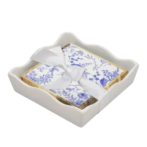 Ceramic Wave Napkin Tray with Cocktail Napkin - Timeless