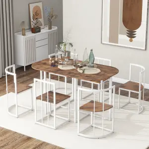 Modern 7-Piece Dining Table Set with Faux Marble Compact 55Inch Kitchen Table Set for 6,Space-Saving Design