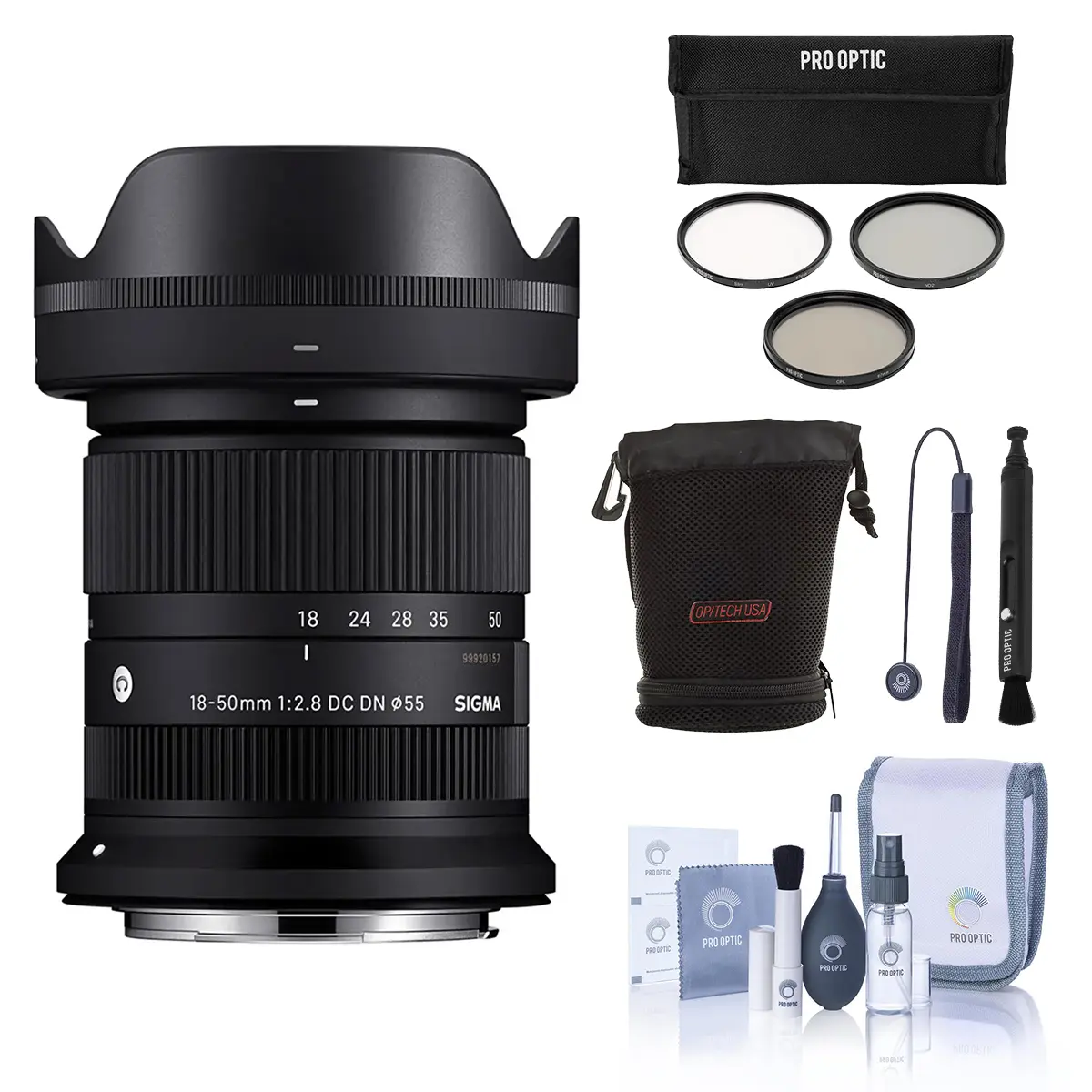 Sigma 18-50mm f/2.8 DC DN Contemporary Lens for Canon RF, Bundle with 55mm Filter Kit, Soft Lens Pouch and Cleaning Kit