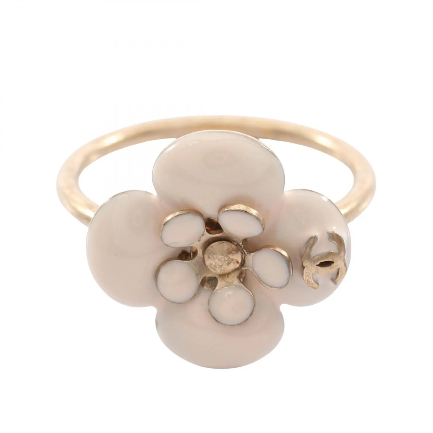 Pre-owned CHANEL Gold-plated Small Leather Goods Coco Mark Flower Ring