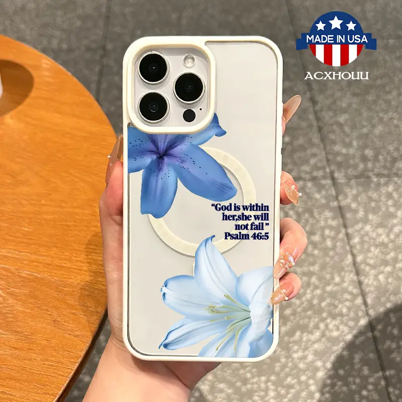 Premium Magnetic TPU Smartphone Case for iPhone 11/12/13/14/15/16 Pro Max, Aesthetic Blue Lilies Cover, MagSafe-Ready, Shockproof Anti-Fall, Waterproof, Wireless Resistance, Ultra-Thin Accessory for Everyday Use, Protection, Cellphone