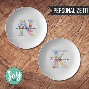 Monogrammed Floral Plate with Script Name
