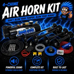 HornBlasters 4-Chime 3-Liter Air Horn Kit | 12-Volt DC | 120 PSI 3-Liter Air System