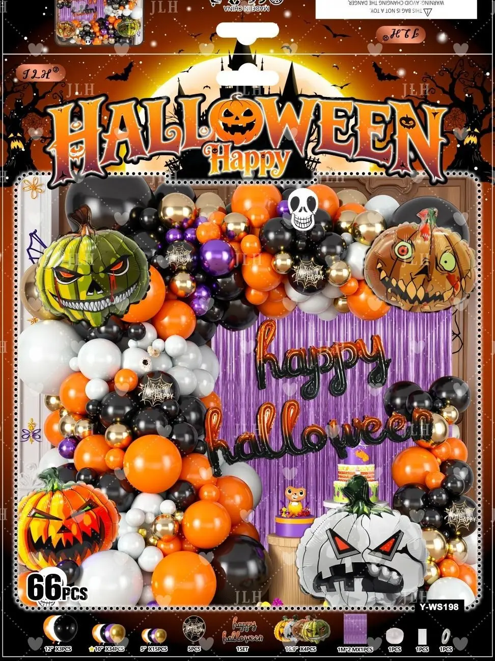 64Pcs All-In-One Pink Black Halloween Balloon Garland Kit With Skull Bat Ghost Foil Balloons & Happy Halloween Banner, DIY Spooky Cute Party Backdrop Decor For Girl Halloween Birthday