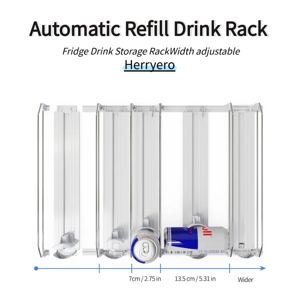 Refrigerator Self-Pushing Beverage Dispenser, Adjustable Fridge Drink Organizer, Automatic Slide Soda Can Organizer, Holds 10-30 Cans, 2/3/5/6 Rows, Fridge Storage for Convenience Store, Kitchen & Pantry