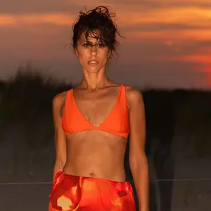Abzu Swimwear Ibiza over the shoulder bralette top with adjustable back and shoulder straps - Orange
