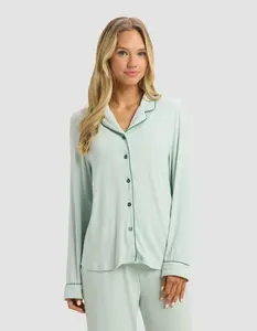Women's Bamboo Rib-Knit Classic Long Sleeve Pajama Top