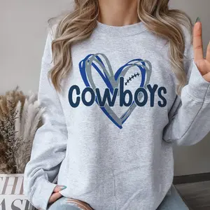 Vintage Heart Football Sweatshirts Team Sports Team Pullovers Womens Football Sweatshirts Game Day Vintage Pullovers Womens Game Day Sweatshirts Vintage Hometown Football Team Sweatshirts Cotton Casual