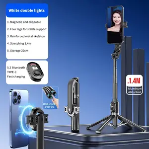 Professional Magnetic Selfie Stick Tripod Stand with Remote Control, 4.6ft Extendable Lightweight Travel Photography Equipment, Stable Aluminum Base