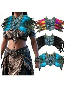 Women's Multi-Color Natural Feather Scarf, Gothic Style Shawl for Halloween Cosplay & Costume Parties, All Season Accessory