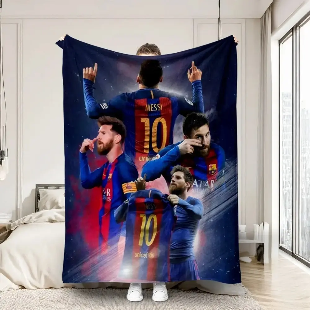 Classic Messi Jersey Print Soccer Throw Blanket - Soft Fabric, Ideal Soccer Fan Gift