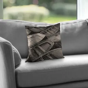 360 Stand Sepia Tone Poly Twill Weave Throw Pillow - 14x14 in, Lightweight, Small Canoes Design, Bedroom Boat Decor