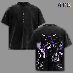 Sung Jin-Woo Shadow Monarch Vintage T-Shirt, Solo Leveling Double Printed Washed Tee, Heavyweight Oversize Streetwear, Unisex Graphic Outfit, Anime Fan Gift